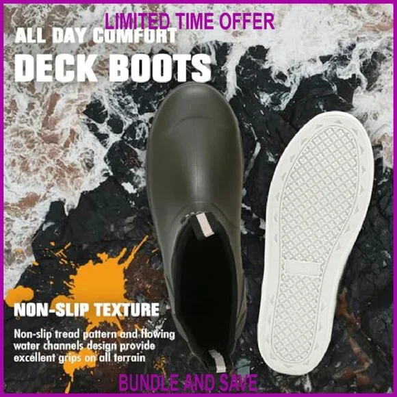 Men's Waterproof Rubber Deck Boots Non-Slip Fishing Garden Work - Picture 7 of 8